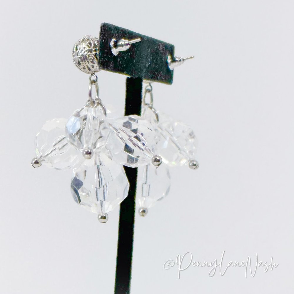 Vintage Clear Beads Drop Push Back Earrings - Picture 5 of 5